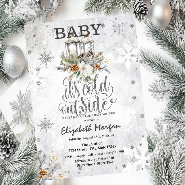 Vinterlyktor Blommor Snöflingor Baby Shower Inbjudningar (Skapare uppladdad)
