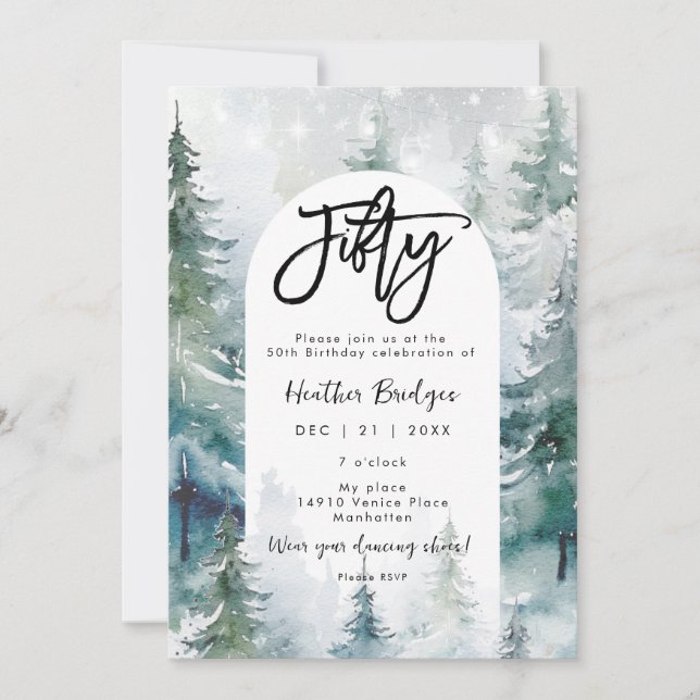 Vinterlyktor snö 50:e födelsedagsfesten inbjudningar (Framsida)