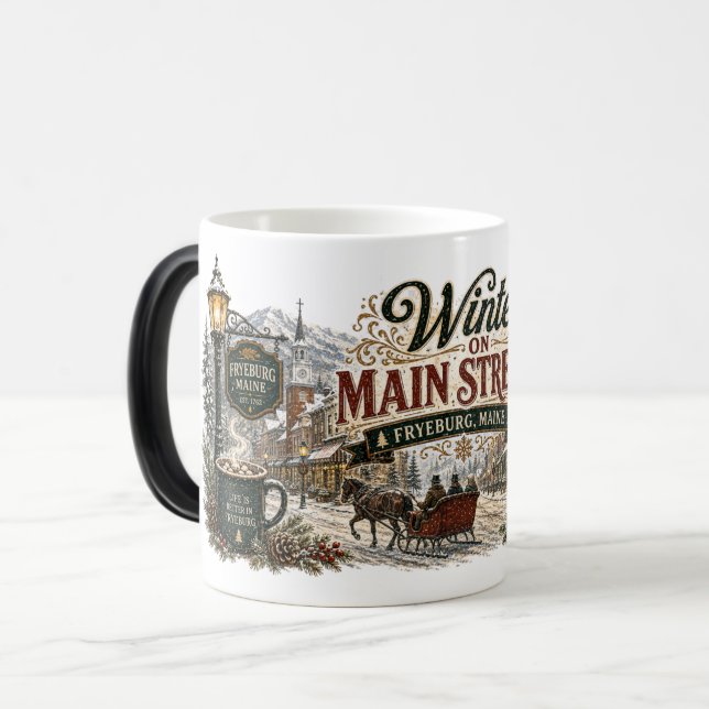 Vintermagi i Fryeburg Maine Färg Magisk Mugg (Framsida vänster)