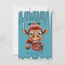 Vintermagi med en söt tecknad giraffe. tack kort