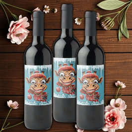 Vintermagi med en söt tecknad giraffe vinflaska etikett