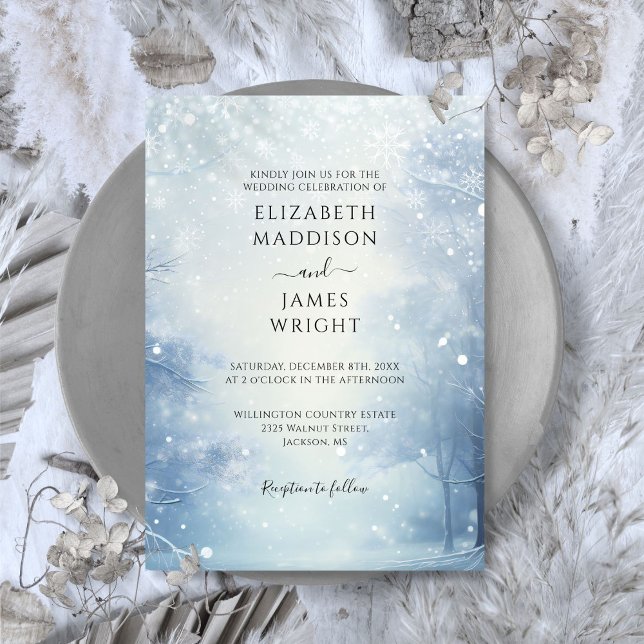 Vintermagi Skogsbröllop Inbjudningar (Winter Wonderland Forest Wedding Invitation)