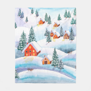 Vintermålad vattenfärgad illustration av vintern fleecefilt