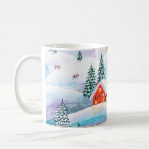Vintermålad vattenfärgad illustration av vintern kaffemugg