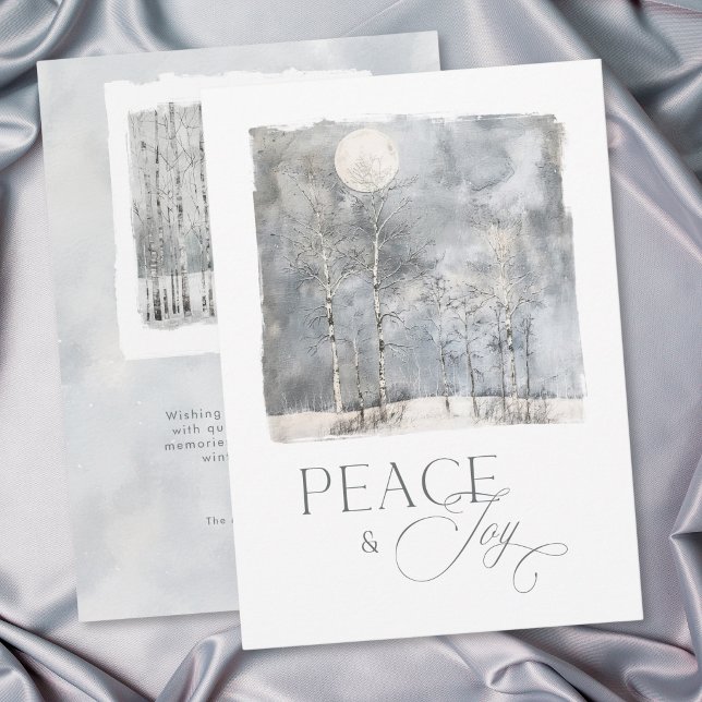 Vintermån fred och glädje Vattenfärg Högtid Julkort (Winter Moon Peace and Joy Watercolor Holiday Card)