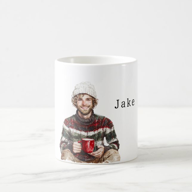Vinterman med skägg vit mössa kaffemugg (Center)