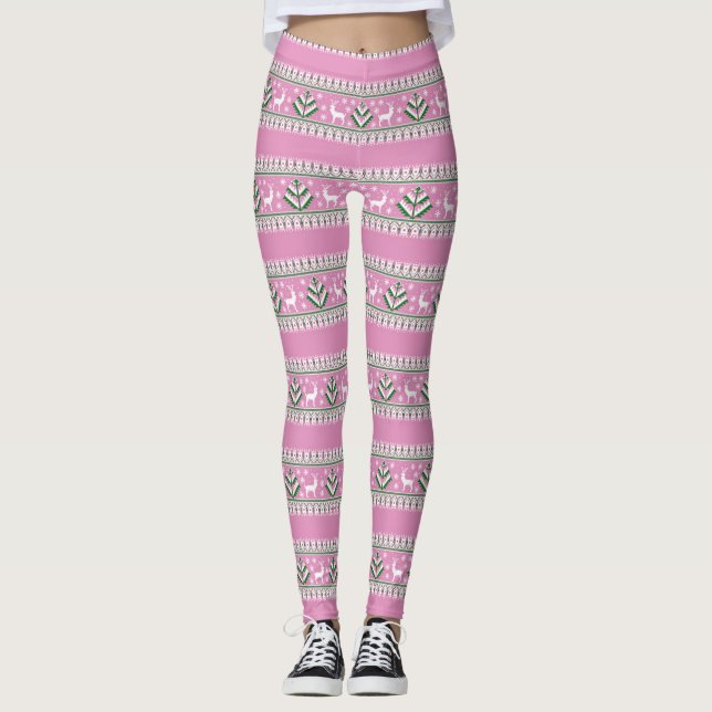Vintermässan Ljus rosa och Vita Julmässan Isle Leggings (Framsida)
