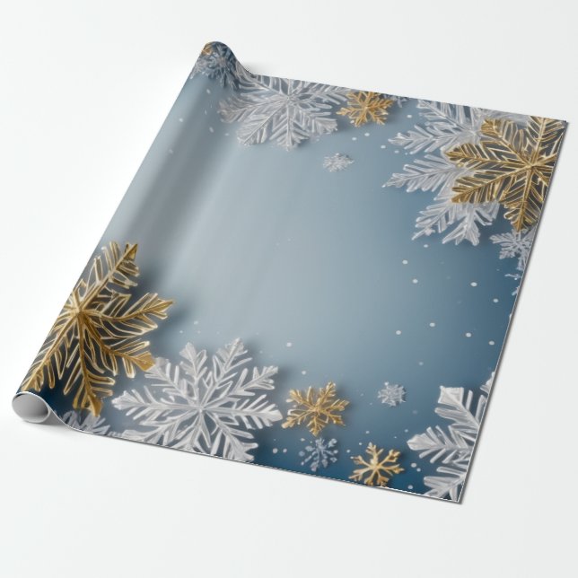 Vintermatad papper med känslig snöflinga från silv presentpapper (Utrullad)