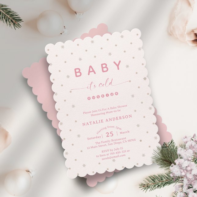 Vintermjuk Rosa Det är Kall utanför babyskabinka Inbjudningar (Winter Soft Pink It's Cold Outside Baby Shower Invitation)
