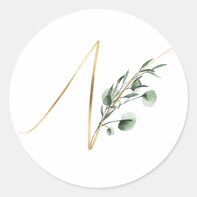 vintermonogram julafton brev N Runt Klistermärke (Framsida)