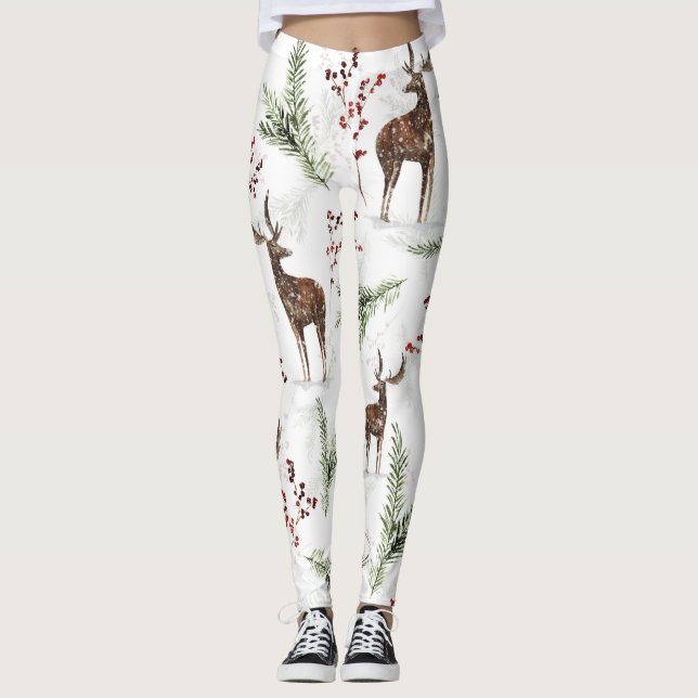Vintermönster Hjort och granbarr Leggings (Framsida)