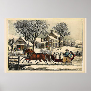 Vintermorgon i Land Currier & Ives Poster