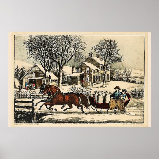 Vintermorgon i Land Currier & Ives Poster (Framsidan)