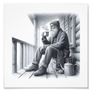 Vintermorgonkaffet Rustic Black & White Fototryck