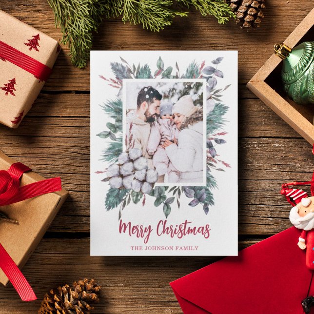 Vintern 1 fotofärgad bomullsblomma julkort (Skapare uppladdad)