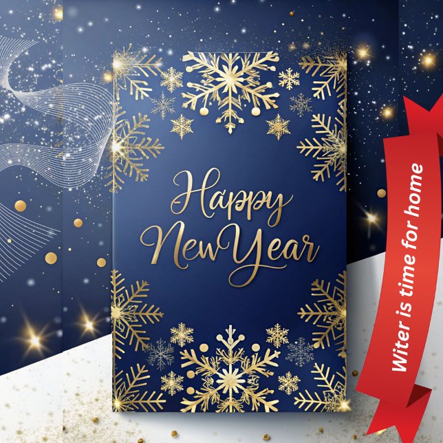 Vintern är den tid för hemmet, Guld Gott Nytt År Julkort (happy new year holiday cardsminimalist holiday cardsmodern photo holiday cardshappy new year collage)
