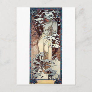 Vintern art nouveau poster kvinna snö vykort