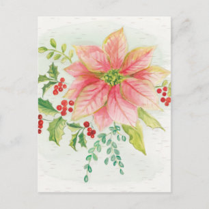 Vintern blommar   rosa blomma julstjärna vykort
