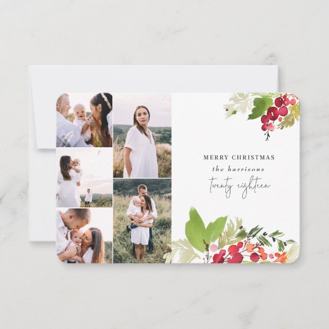 Vintern-blommigt multifotojulkort inbjudningar (Framsida)