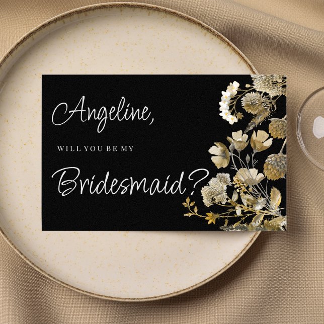 Vintern Bridesmaid Inbjudningar (Ivory brown black wildflower winter Bridesmaid )