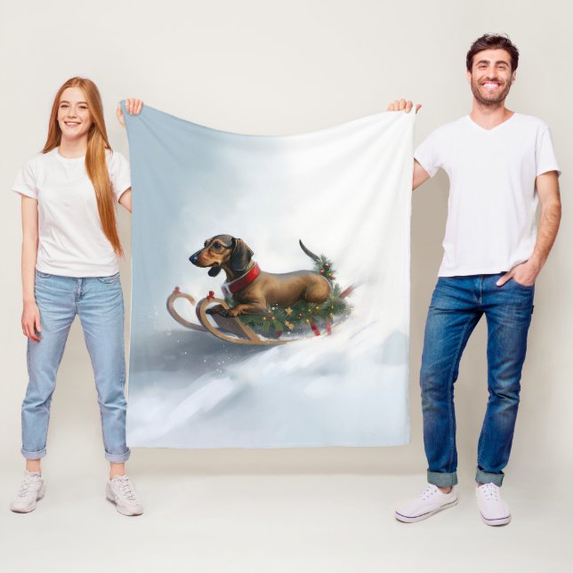 Vintern Dachshund jul snö Fleecefilt (På plats)