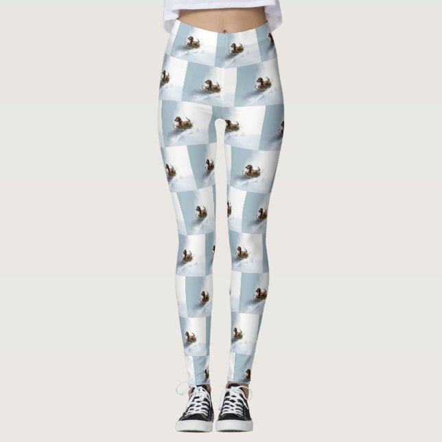 Vintern Dachshund jul snö Leggings (Framsida)