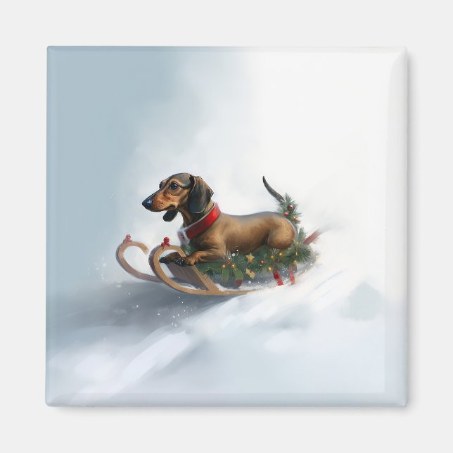 Vintern Dachshund jul snö Magnet (Framsidan)