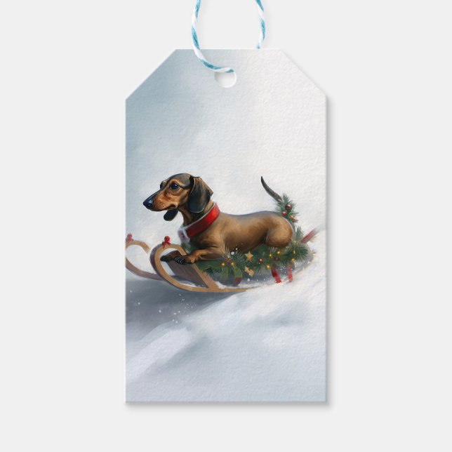 Vintern Dachshund jul snö Presentetikett (Framsidan)