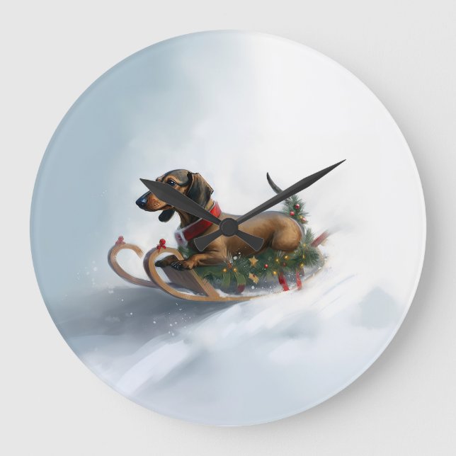 Vintern Dachshund jul snö Stor Klocka (Framsida)