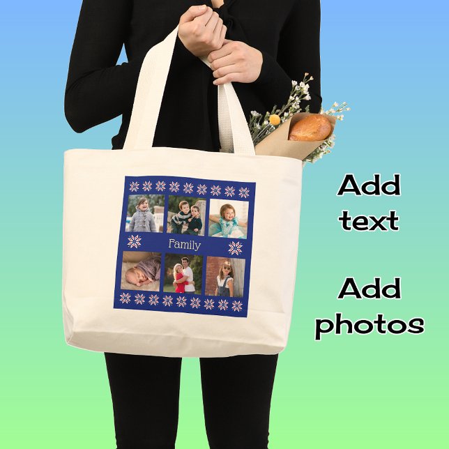 Vintern för anpassningsbar av familjetext 6 foton, jumbo tygkasse (Skapare uppladdad)