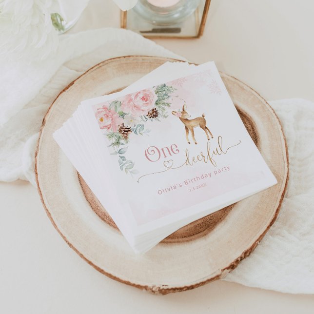 Vintern för första födelsedag för flickor 1 hjorta pappersservett (Skapare uppladdad)