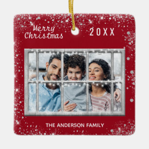 Vintern för vit julfoto i den vita familjen julgransprydnad keramik