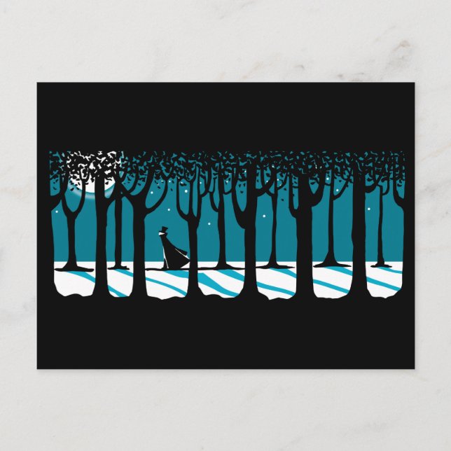 Vintern går i månbelysta trän vykort (Framsida)