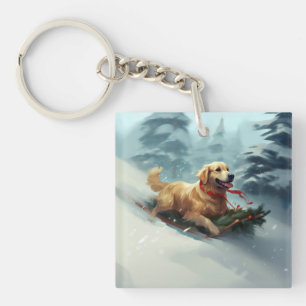Vintern Golden Retriever jul snö