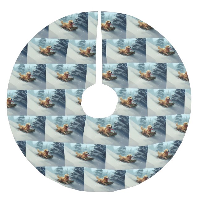 Vintern Golden Retriever jul snö Julgransmatta Borstad Polyester (Framsidan)