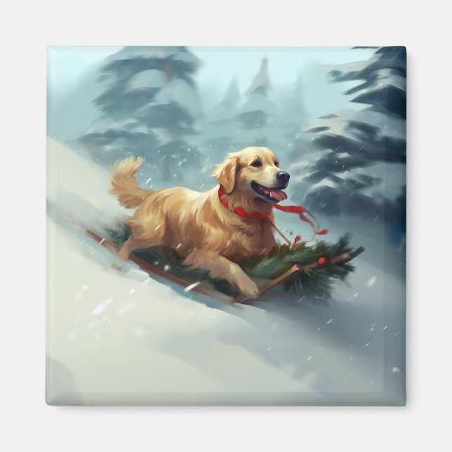 Vintern Golden Retriever jul snö Magnet (Framsidan)