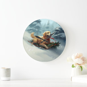 Vintern Golden Retriever jul snö Stor Klocka