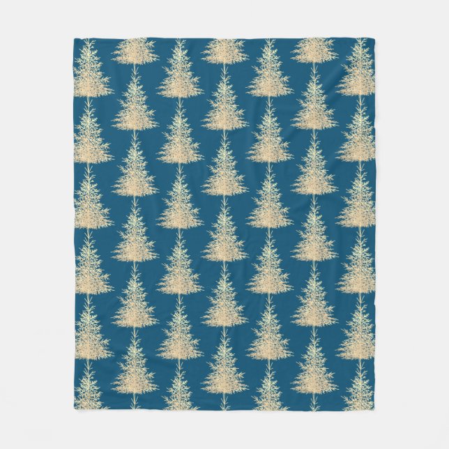 Vintern guld och blå vintergrön elegant träd fleecefilt (Framsidan)