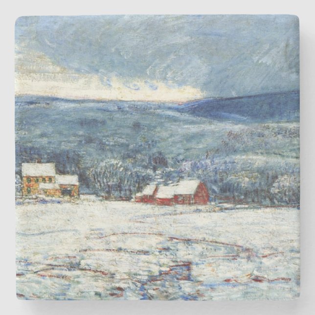 Vintern i Backe i Connecticut (av Childe Hassam) Stenunderlägg (Framsidan)