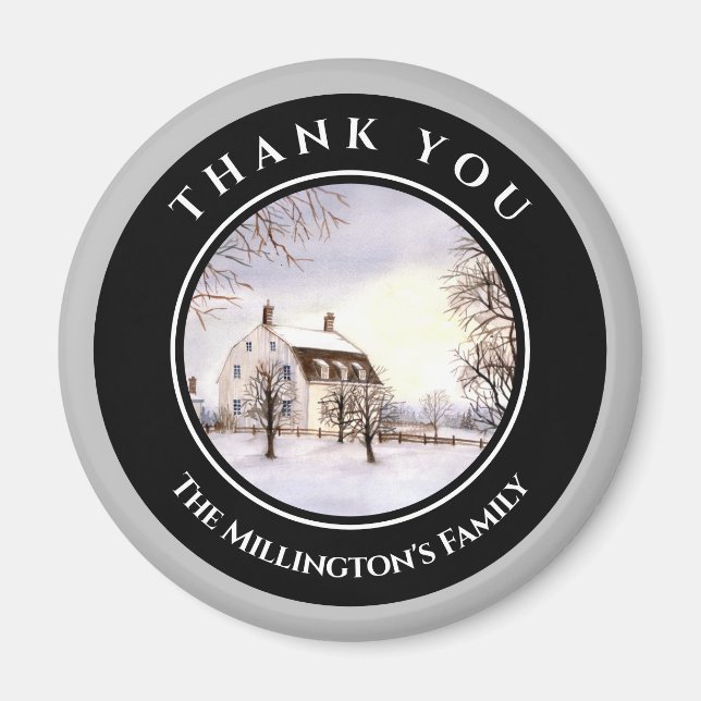 Vintern i New England, jul, Black Grått Circle Magnet (Framsidan)