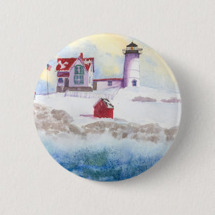 Vintern i Nubble LIghthouse i Maine Round Sticker Knapp