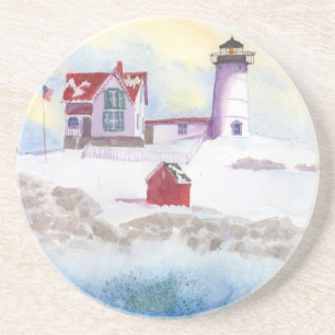 Vintern i Nubble LIghthouse i Maine Underlägg Sandsten