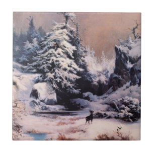 Vintern i Rocky mountains (av Thomas Moran) Kakelplatta