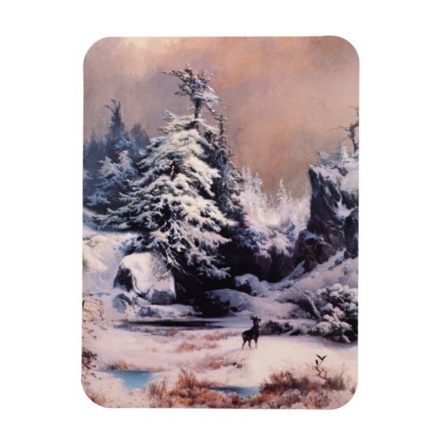 Vintern i Rocky mountains (av Thomas Moran) Magnet (Vertikal)