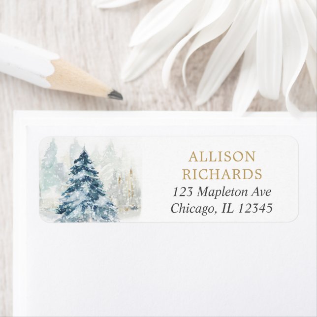 Vintern julgran och snö returadress etikett (Insitu)