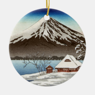 Vintern landskap med beskådar av Mount Fuji Julgransprydnad Keramik