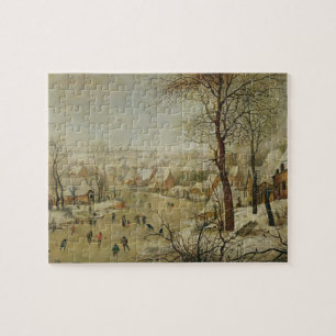 Vintern landskap med fågelfälla (olja på panel) pussel