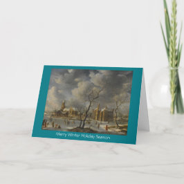 Vintern landskap med skater på djupfryst sjökort helgkort