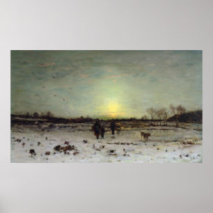 Vintern landskap på solnedgången poster