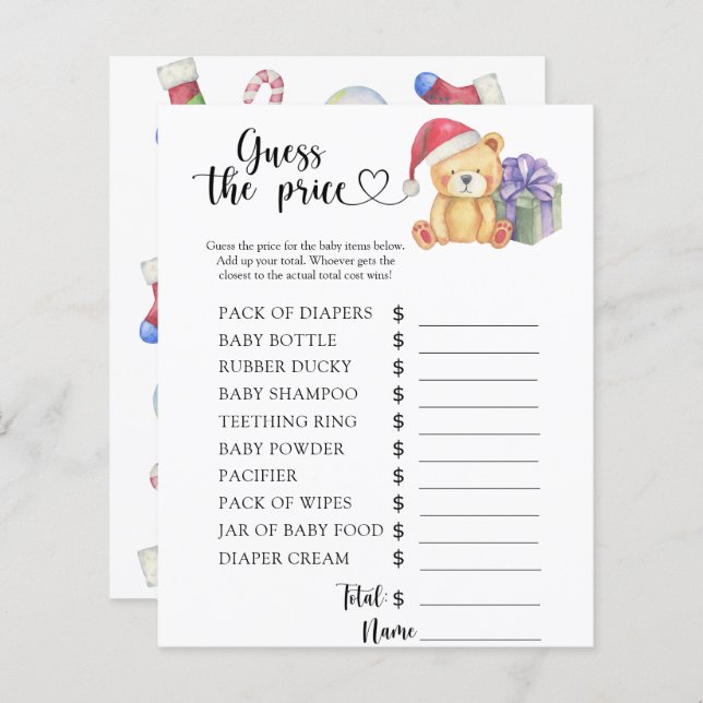 Vintern nalle - Gissa pris! Spel (Fram/baksida)